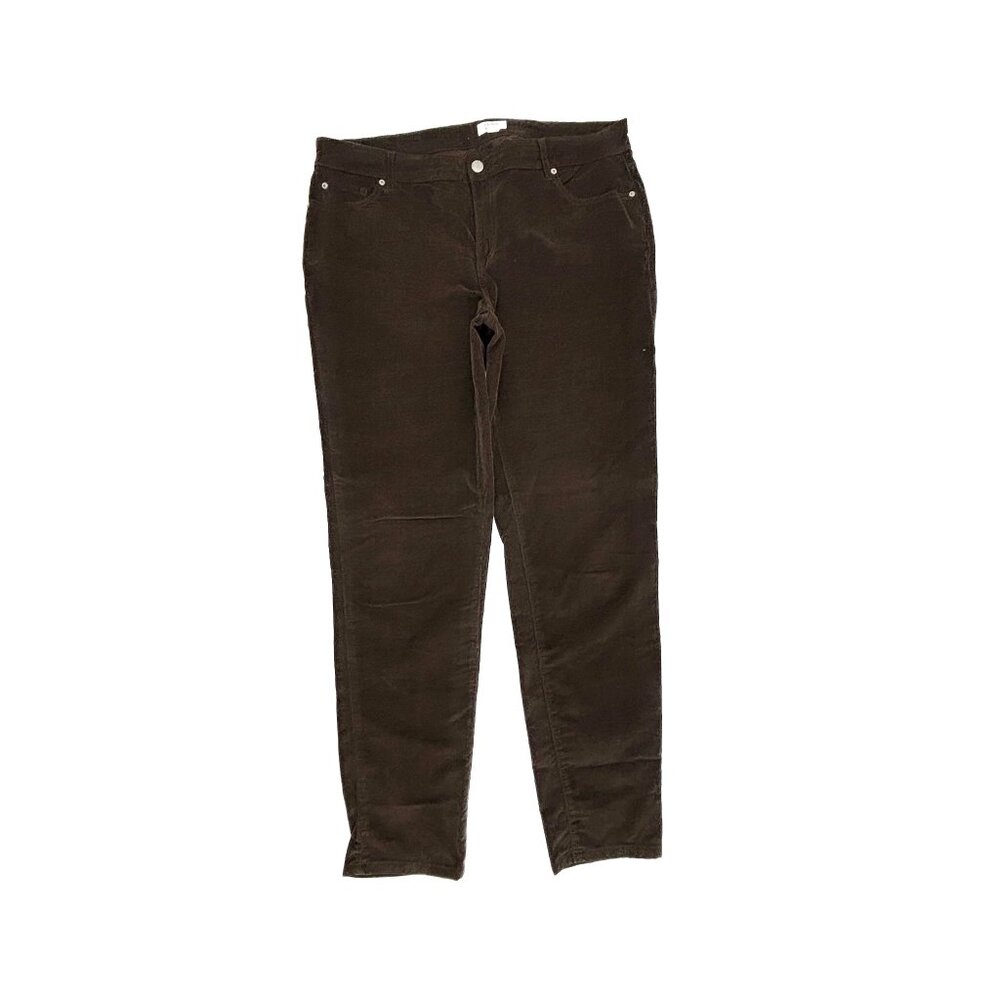 Crown & Ivy Corduroy Pants Women 12 Brown Skinny Leg Mid Rise 13871